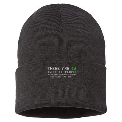 There Are 10 Types Of People Binary Funny Computer Nerd Gift Sustainable Knit Beanie