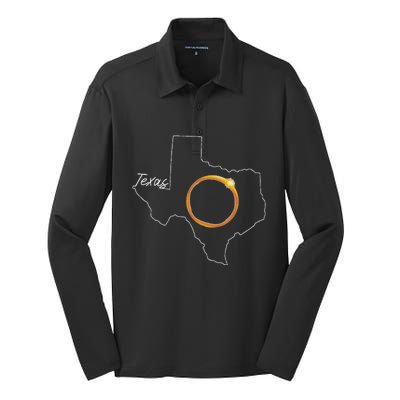 Texas April 8 Total Solar Eclipse Usa Map Totality Silk Touch Performance Long Sleeve Polo