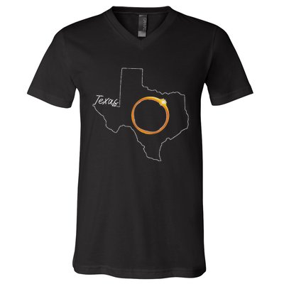 Texas April 8 Total Solar Eclipse Usa Map Totality V-Neck T-Shirt