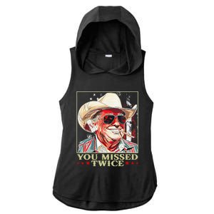 Trump Assassination Attempt Trump 2024 You Missed Twice Ladies PosiCharge Tri-Blend Wicking Draft Hoodie Tank