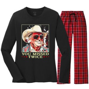 Trump Assassination Attempt Trump 2024 You Missed Twice Women's Long Sleeve Flannel Pajama Set 