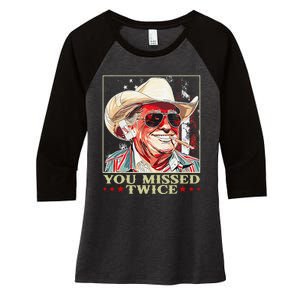 Trump Assassination Attempt Trump 2024 You Missed Twice Women's Tri-Blend 3/4-Sleeve Raglan Shirt