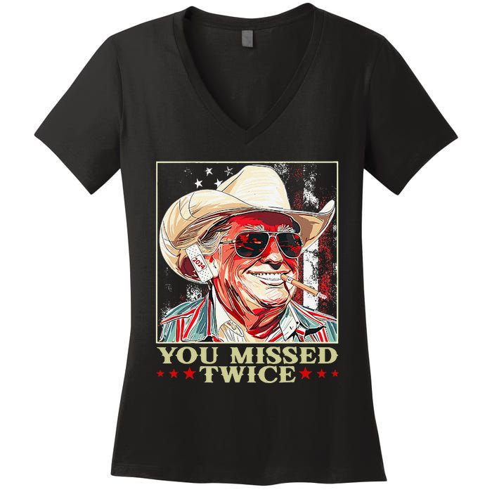 Trump Assassination Attempt Trump 2024 You Missed Twice Women's V-Neck T-Shirt