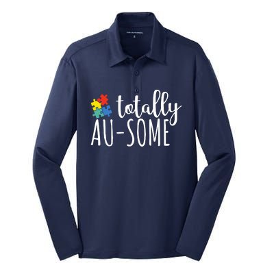 Totally Awesome Autism Awareness Silk Touch Performance Long Sleeve Polo