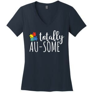 Totally Awesome Autism Awareness Women's V-Neck T-Shirt