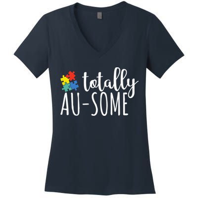 Totally Awesome Autism Awareness Women's V-Neck T-Shirt