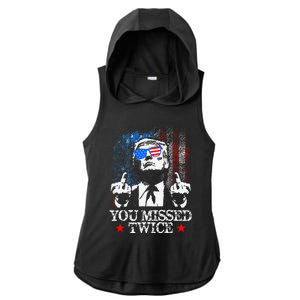 Trump Assassination Attempt Trump 2024 You Missed Twice Ladies PosiCharge Tri-Blend Wicking Draft Hoodie Tank