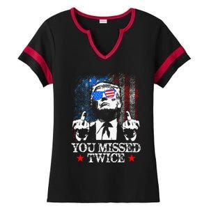 Trump Assassination Attempt Trump 2024 You Missed Twice Ladies Halftime Notch Neck Tee