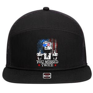 Trump Assassination Attempt Trump 2024 You Missed Twice 7 Panel Mesh Trucker Snapback Hat