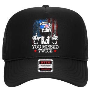 Trump Assassination Attempt Trump 2024 You Missed Twice High Crown Mesh Back Trucker Hat