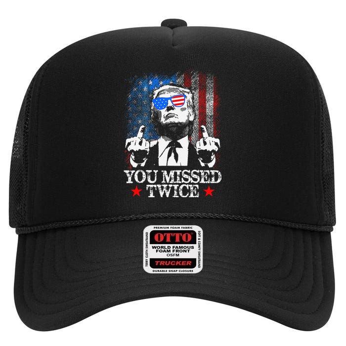 Trump Assassination Attempt Trump 2024 You Missed Twice High Crown Mesh Back Trucker Hat