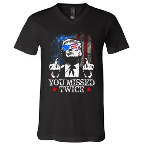 Trump Assassination Attempt Trump 2024 You Missed Twice V-Neck T-Shirt