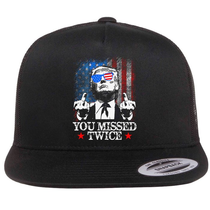 Trump Assassination Attempt Trump 2024 You Missed Twice Flat Bill Trucker Hat