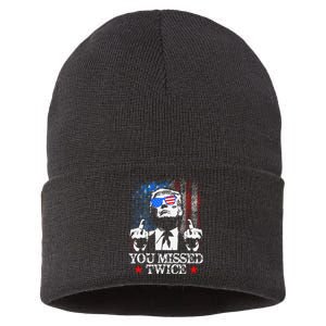 Trump Assassination Attempt Trump 2024 You Missed Twice Sustainable Knit Beanie