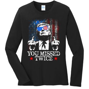 Trump Assassination Attempt Trump 2024 You Missed Twice Ladies Long Sleeve Shirt