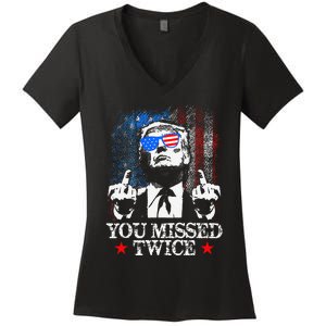 Trump Assassination Attempt Trump 2024 You Missed Twice Women's V-Neck T-Shirt