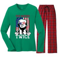 Trump Assassination Attempt Trump 2024 You Missed Twice Women's Long Sleeve Flannel Pajama Set 