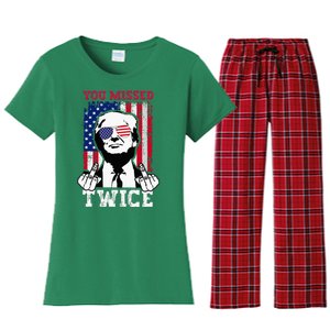 Trump Assassination Attempt Trump 2024 You Missed Twice Women's Flannel Pajama Set