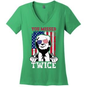 Trump Assassination Attempt Trump 2024 You Missed Twice Women's V-Neck T-Shirt