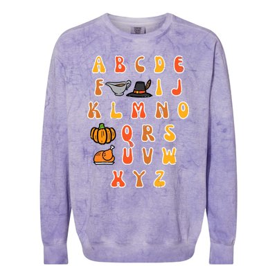 Thanksgiving Abc Alphabet Turkey Day Fall Teacher Wo Colorblast Crewneck Sweatshirt