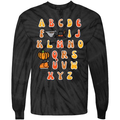 Thanksgiving Abc Alphabet Turkey Day Fall Teacher Wo Tie-Dye Long Sleeve Shirt