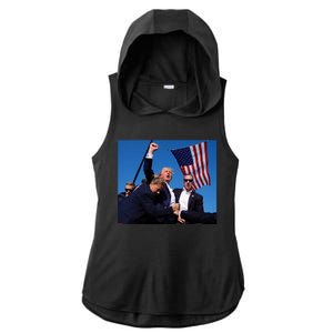 Trump Assassination Attempt 2024 Fight Fighting Fighter Ladies PosiCharge Tri-Blend Wicking Draft Hoodie Tank