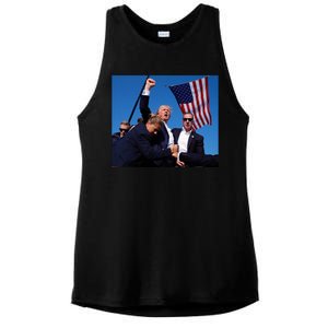 Trump Assassination Attempt 2024 Fight Fighting Fighter Ladies PosiCharge Tri-Blend Wicking Tank