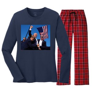 Trump Assassination Attempt 2024 Fight Fighting Fighter Women's Long Sleeve Flannel Pajama Set 