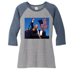 Trump Assassination Attempt 2024 Fight Fighting Fighter Women's Tri-Blend 3/4-Sleeve Raglan Shirt