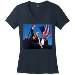 Trump Assassination Attempt 2024 Fight Fighting Fighter Women's V-Neck T-Shirt