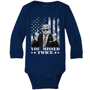 Trump Assassination Attempt Trump 2024 You Missed Twice Baby Long Sleeve Bodysuit