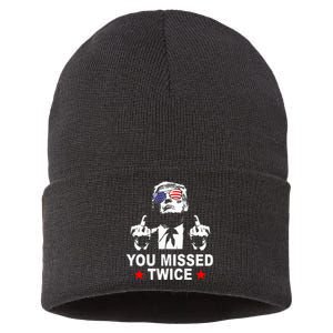 Trump Assassination Attempt Trump 2024 You Missed Twice Sustainable Knit Beanie