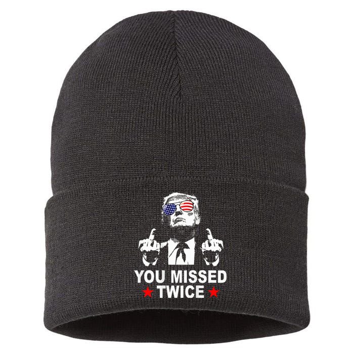 Trump Assassination Attempt Trump 2024 You Missed Twice Sustainable Knit Beanie