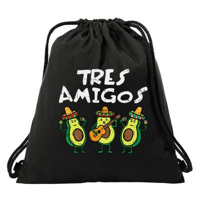 Tres Amigos Avocados Guac Cinco De Mayo Fiesta Mexican Vegan Drawstring Bag