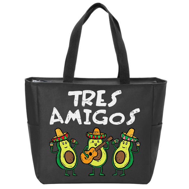 Tres Amigos Avocados Guac Cinco De Mayo Fiesta Mexican Vegan Zip Tote Bag