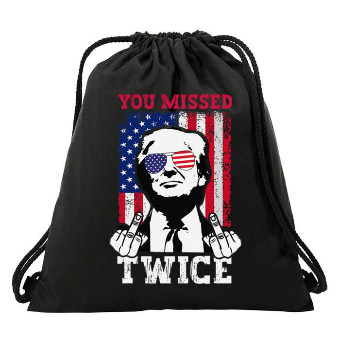 Trump Assassination Attempt Trump 2024 You Missed Twice Gift Drawstring Bag