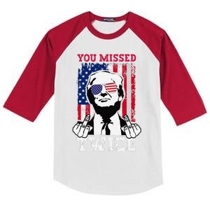 Trump Assassination Attempt Trump 2024 You Missed Twice Gift Kids Colorblock Raglan Jersey