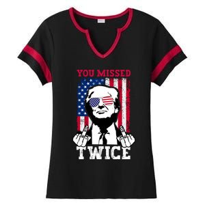 Trump Assassination Attempt Trump 2024 You Missed Twice Ladies Halftime Notch Neck Tee