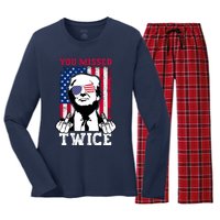 Trump Assassination Attempt Trump 2024 You Missed Twice Women's Long Sleeve Flannel Pajama Set 