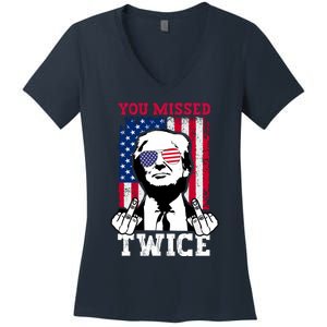 Trump Assassination Attempt Trump 2024 You Missed Twice Women's V-Neck T-Shirt