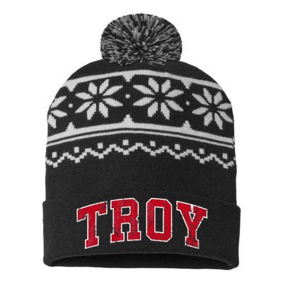 Troy Alabama Al Vintage Sports Design Red Design USA-Made Snowflake Beanie