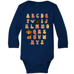 Thanksgiving ABC Alphabet Turkey Day Fall Teacher Baby Long Sleeve Bodysuit