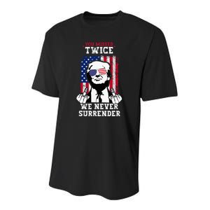 Trump Assassination Attempt You Missed Twice Never Surrender Youth Performance Sprint T-Shirt