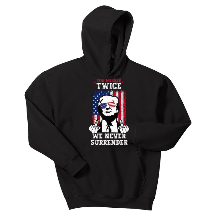 Trump Assassination Attempt You Missed Twice Never Surrender Kids Hoodie