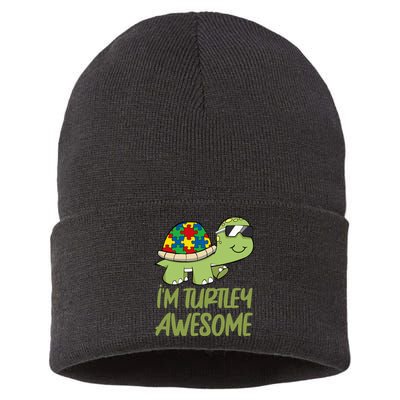 Turtle Awesome Autism Awareness Puzzle Piece Sustainable Knit Beanie