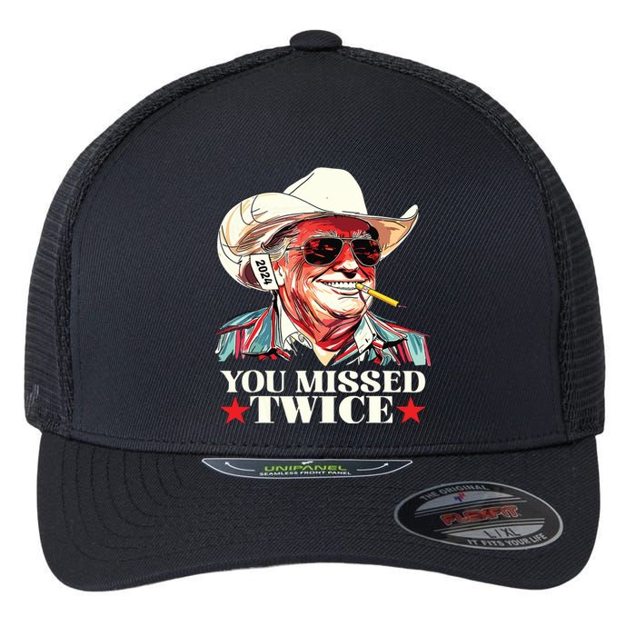 Trump Assassination Attempt Trump 2024 You Missed Twice Flexfit Unipanel Trucker Cap