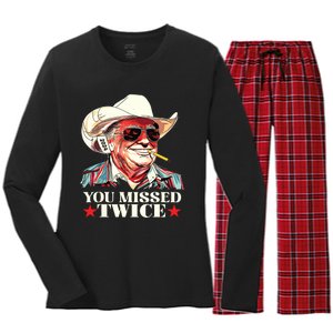 Trump Assassination Attempt Trump 2024 You Missed Twice Women's Long Sleeve Flannel Pajama Set 