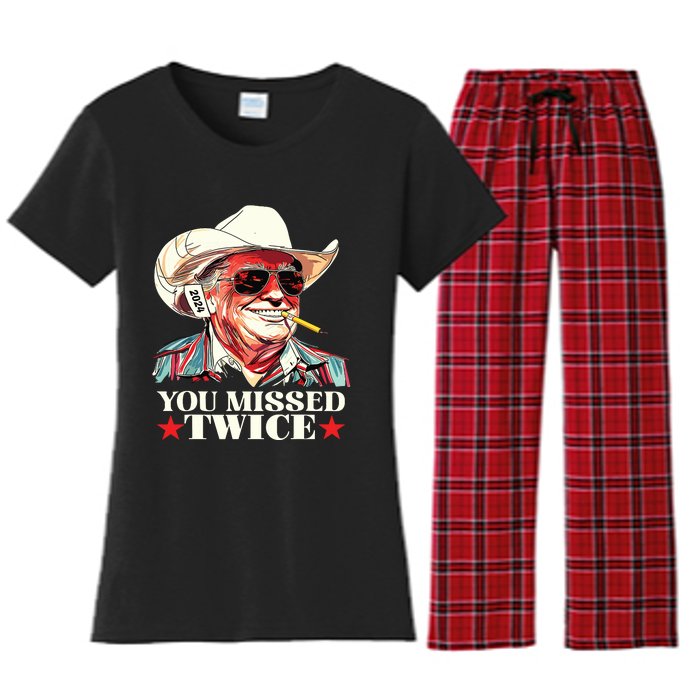 Trump Assassination Attempt Trump 2024 You Missed Twice Women's Flannel Pajama Set