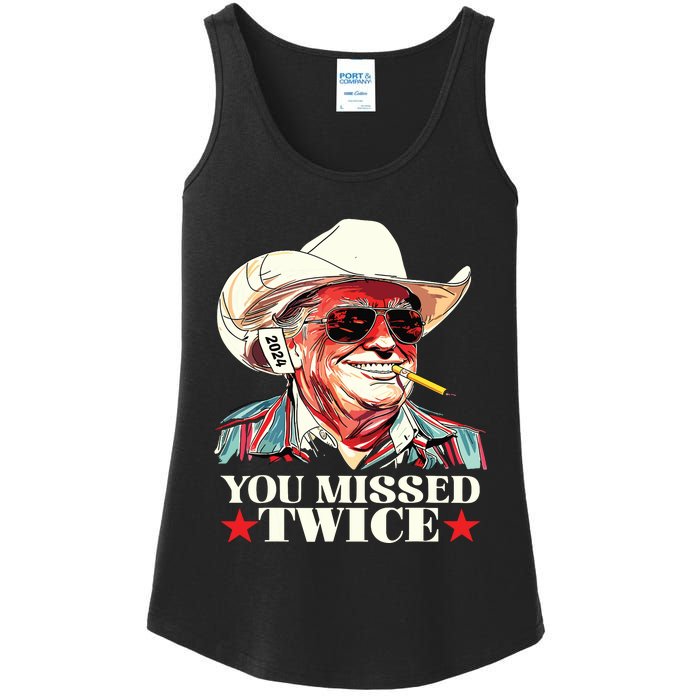 Trump Assassination Attempt Trump 2024 You Missed Twice Ladies Essential Tank