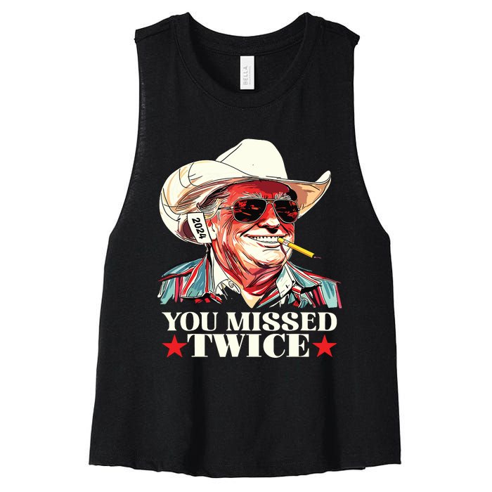 Trump Assassination Attempt Trump 2024 You Missed Twice Women's Racerback Cropped Tank